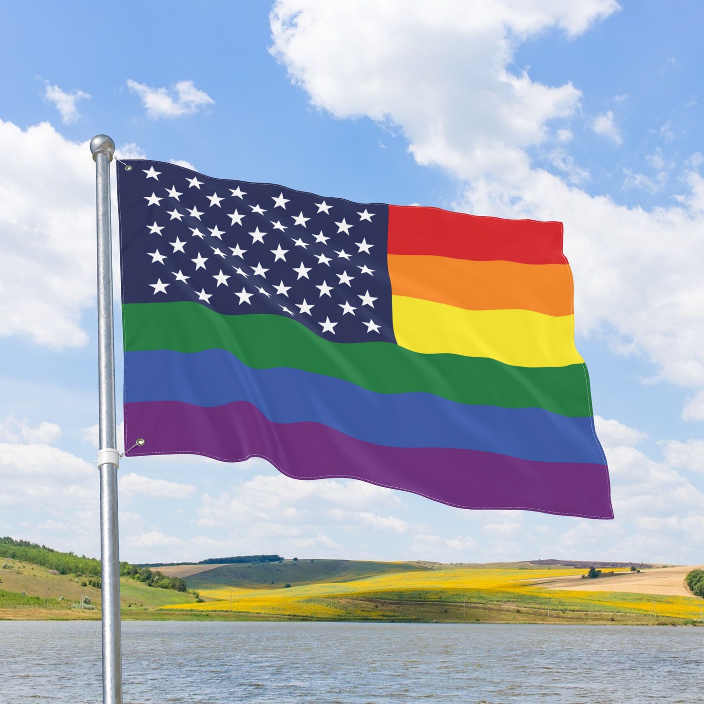 United States Rainbow Pride Flag with Grommets