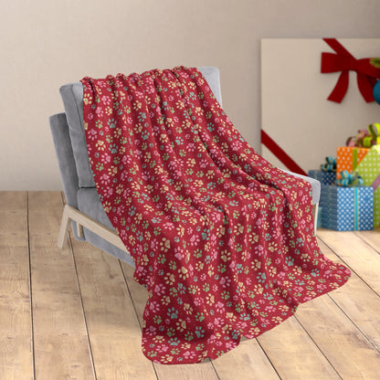 50" × 60" MCM Christmas Gold Paw Prints Fleece Sherpa Blanket