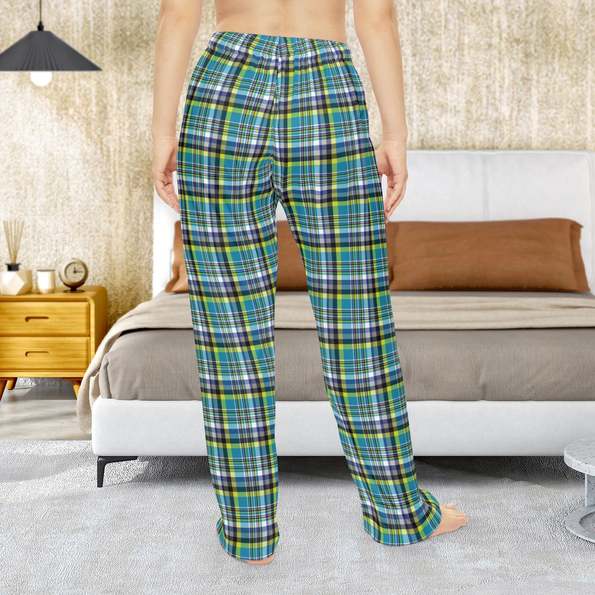 Women’s Teal & Neon Green Charlotte NC & Fort Mill SC Plaid Pajama Pants