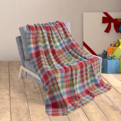50" × 60" Christmas MCM Red Plaid Fleece Sherpa Blanket
