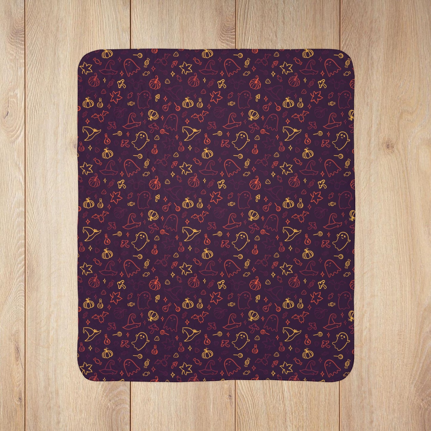 Halloween Fun Pattern Maroon Fleece Sherpa Blanket