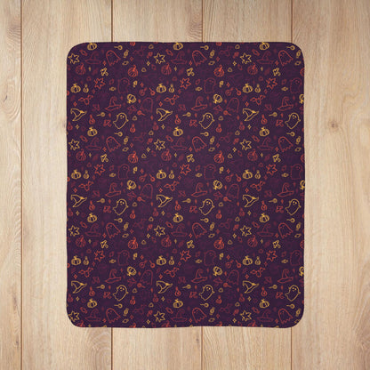 Halloween Fun Pattern Maroon Fleece Sherpa Blanket