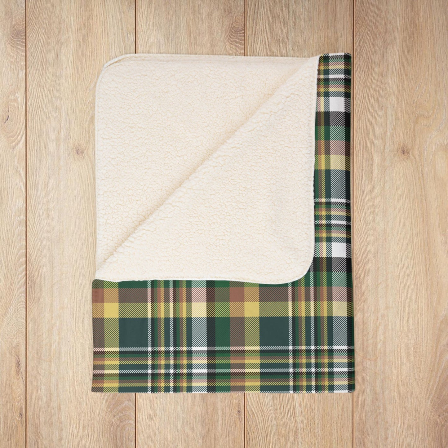 Green, White & Yellow Gurnee IL Plaid Fleece Sherpa Blanket