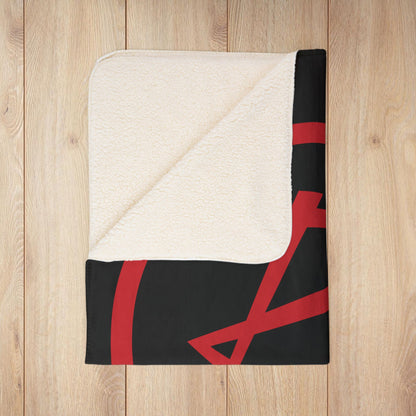 Rambler Red Logo Black Fleece Sherpa Blanket