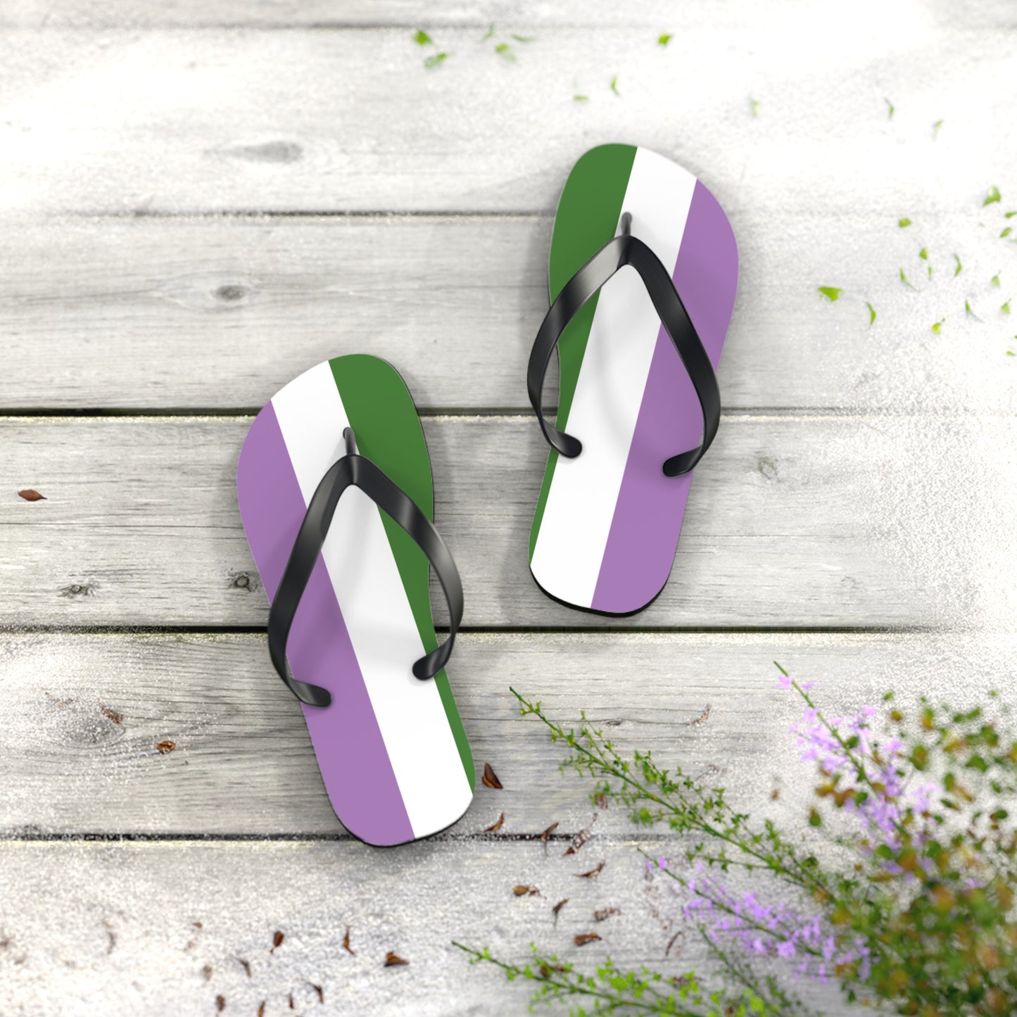 S Black sole Genderqueer Pride Flip Flops