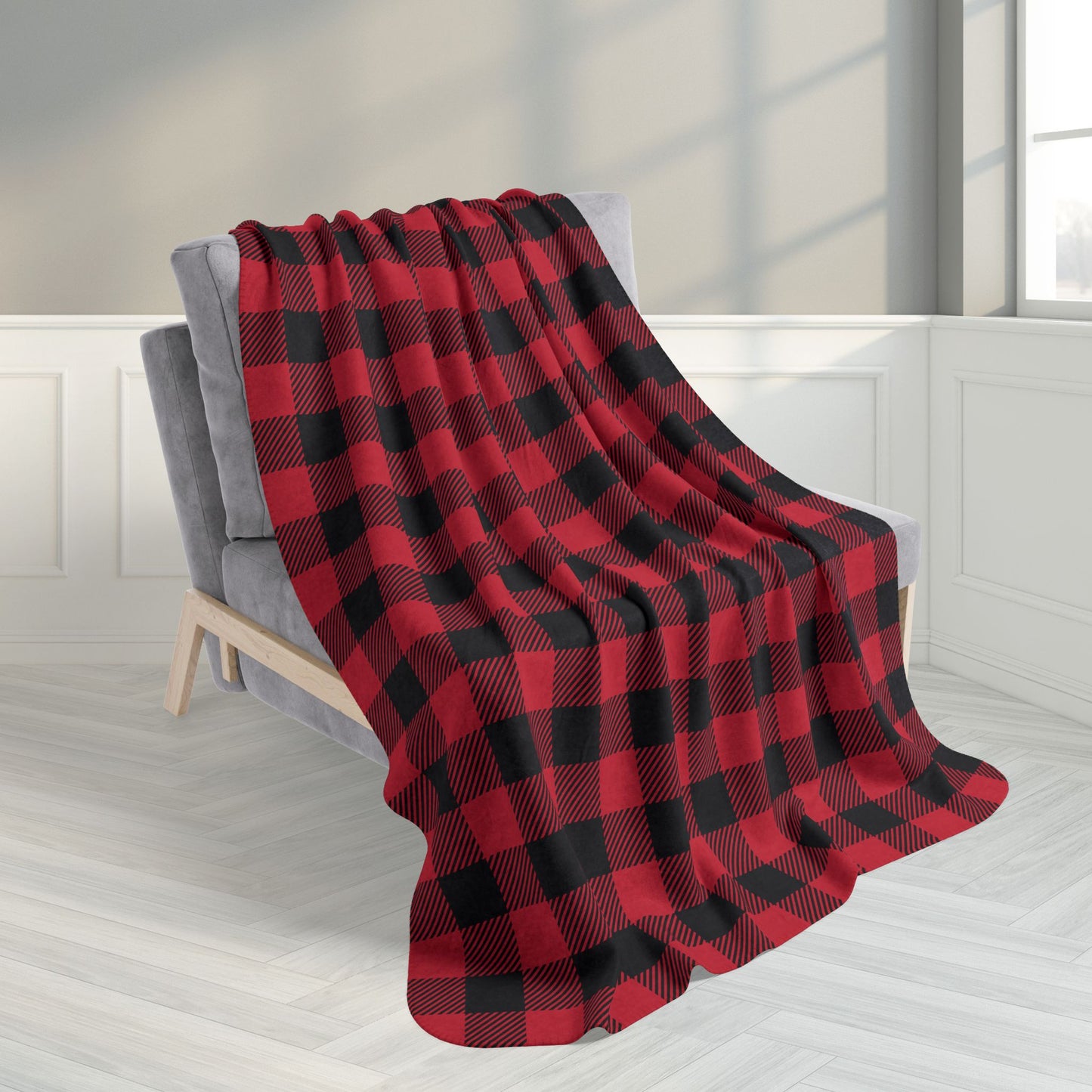 50" × 60" Red Buffalo Plaid Fleece Sherpa Blanket