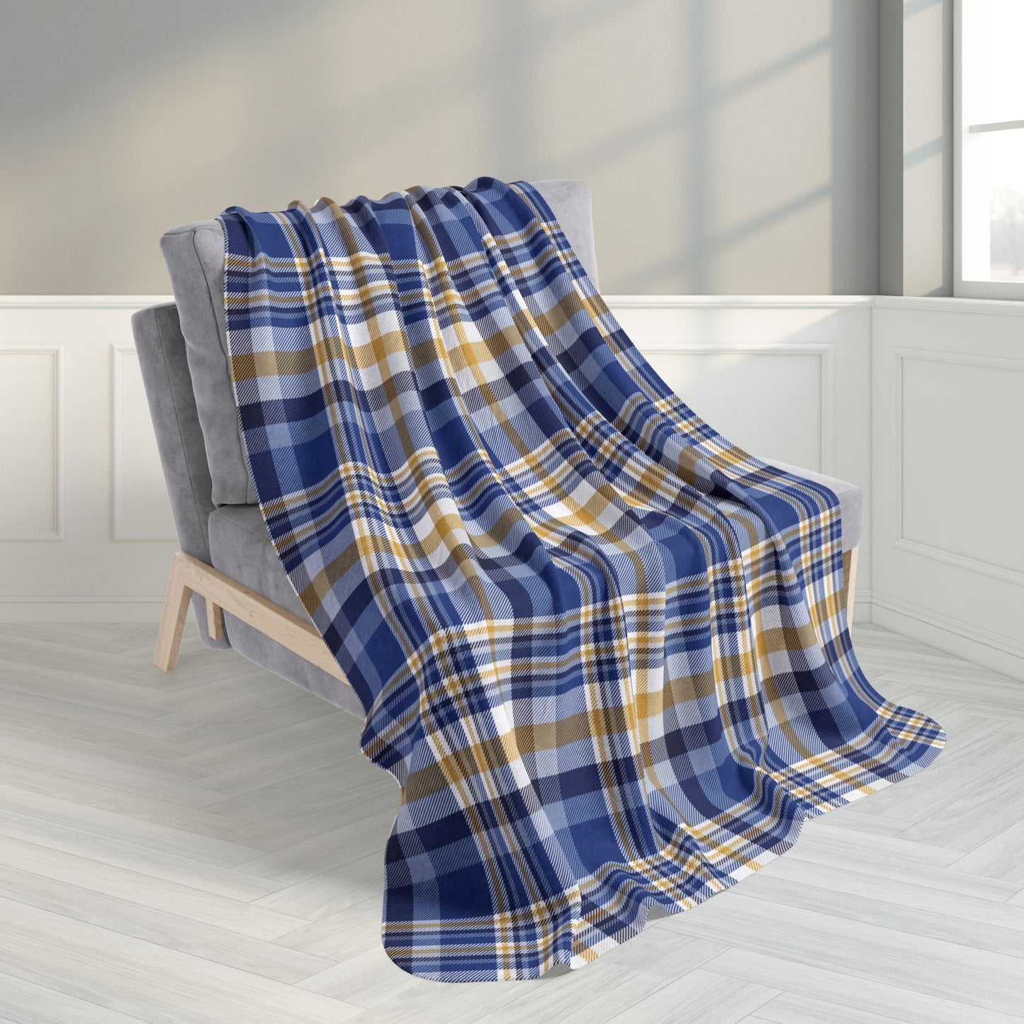 50" × 60" Hanukkah Dark Blue Plaid Fleece Sherpa Blanket