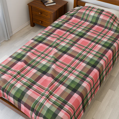 Christmas Pink & Green Plaid Velveteen Plush Blanket