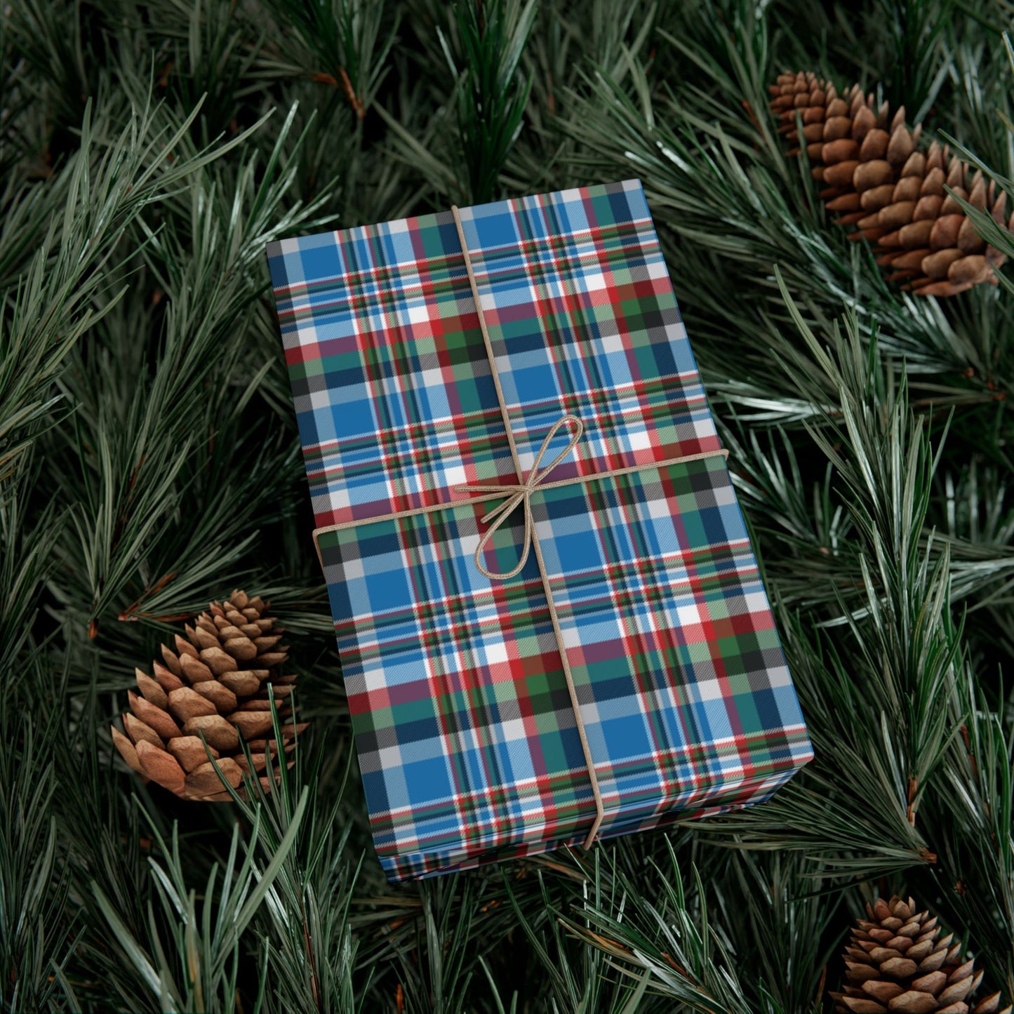 Christmas Honolulu Blue & Silver Detroit MI Plaid Gift Wrapping Paper Roll