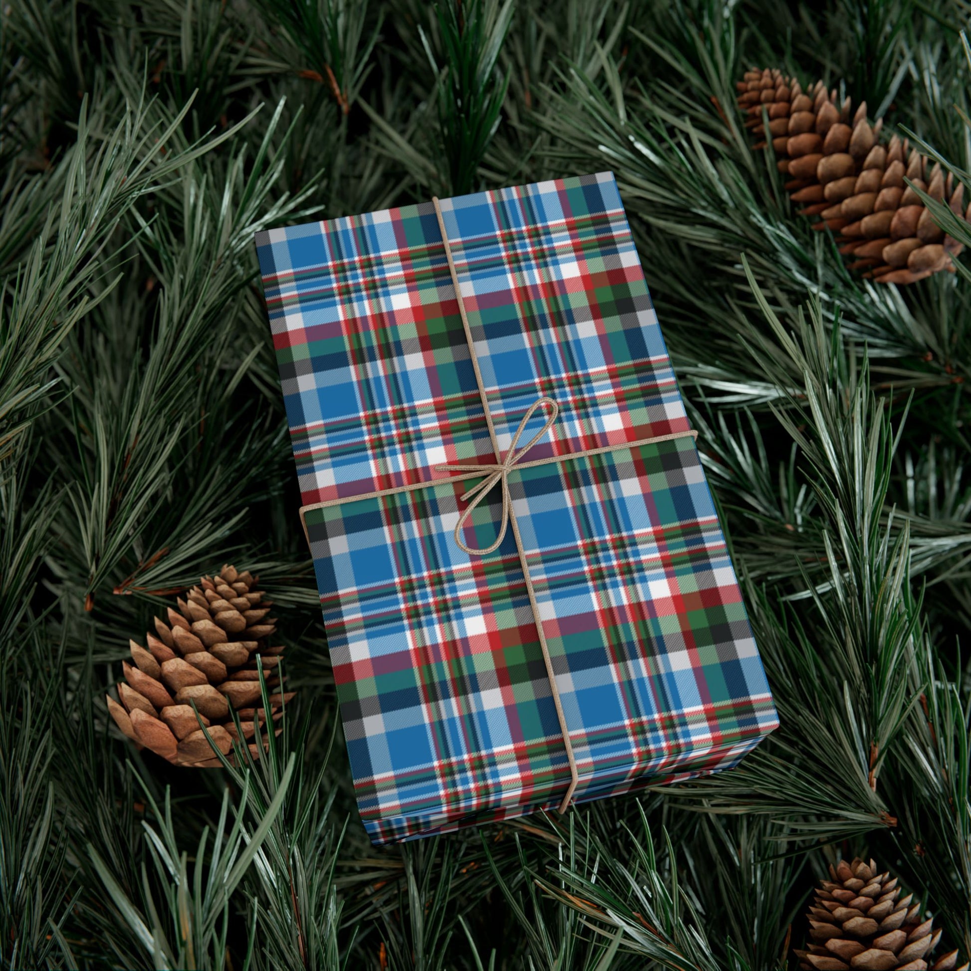 Christmas Honolulu Blue & Silver Detroit MI Plaid Gift Wrapping Paper Roll