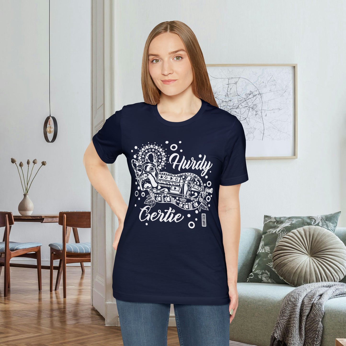 Hurdy Gertie Tee, Chemise Frenchton Dog Line Art