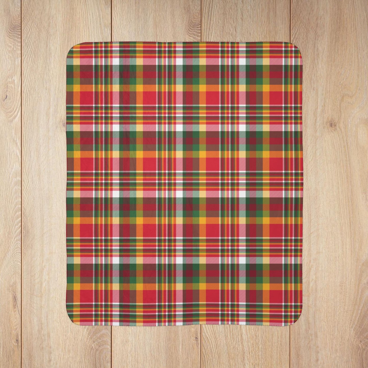 Christmas Red & Yellow Kansas City MO Plaid Fleece Sherpa Blanket