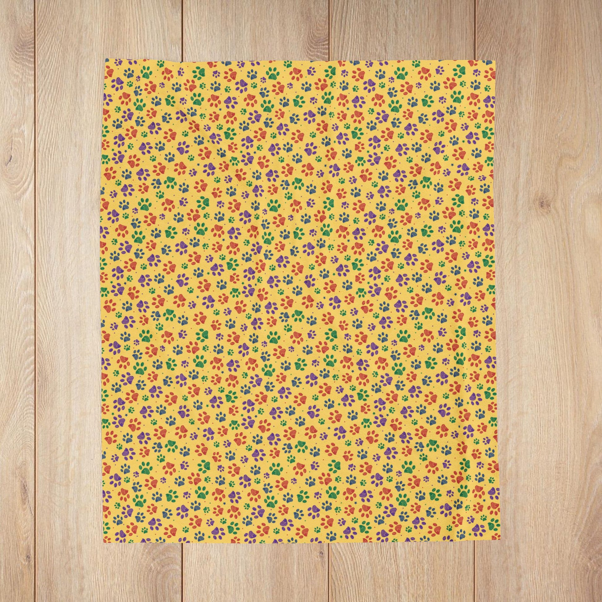 Red, Green & Purple Ohio Paw Prints Yellow Velveteen Plush Blanket