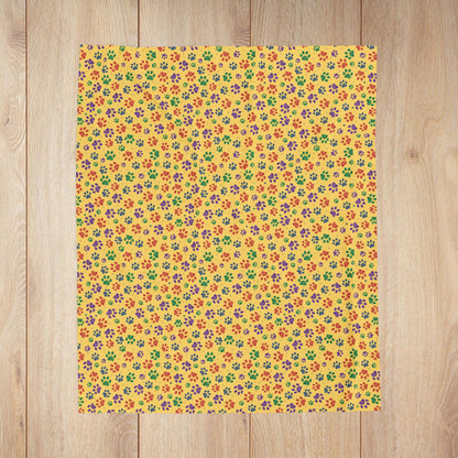 Red, Green & Purple Ohio Paw Prints Yellow Velveteen Plush Blanket