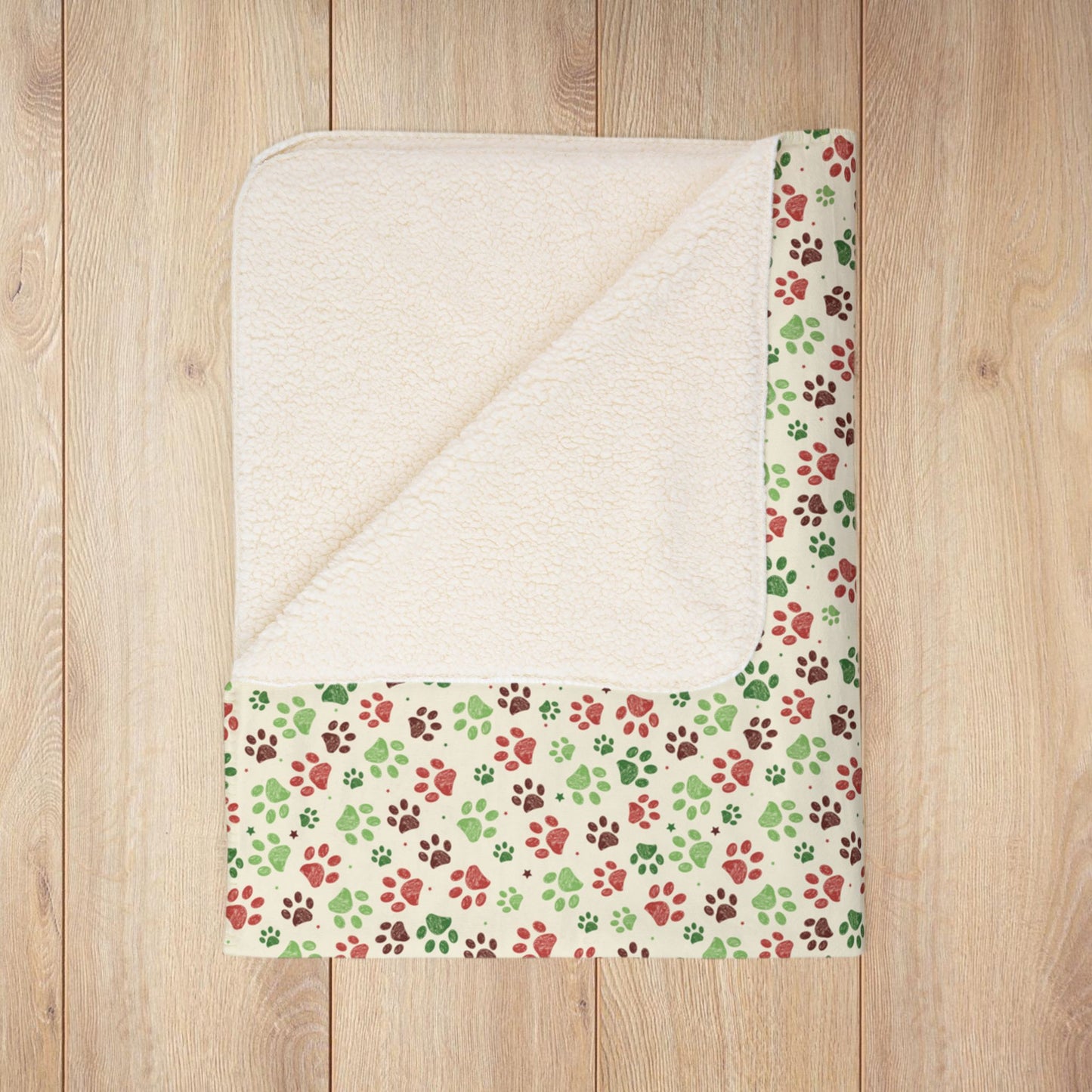 Christmas Paw Prints Cream Fleece Sherpa Blanket
