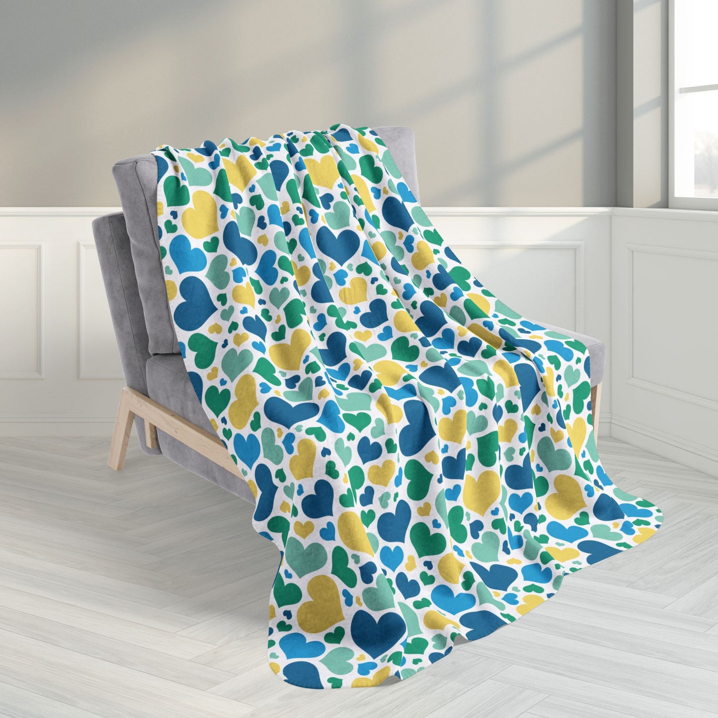 50" × 60" Non-Binary Boy Pride Valentine’s Day Hearts Fleece Sherpa Blanket