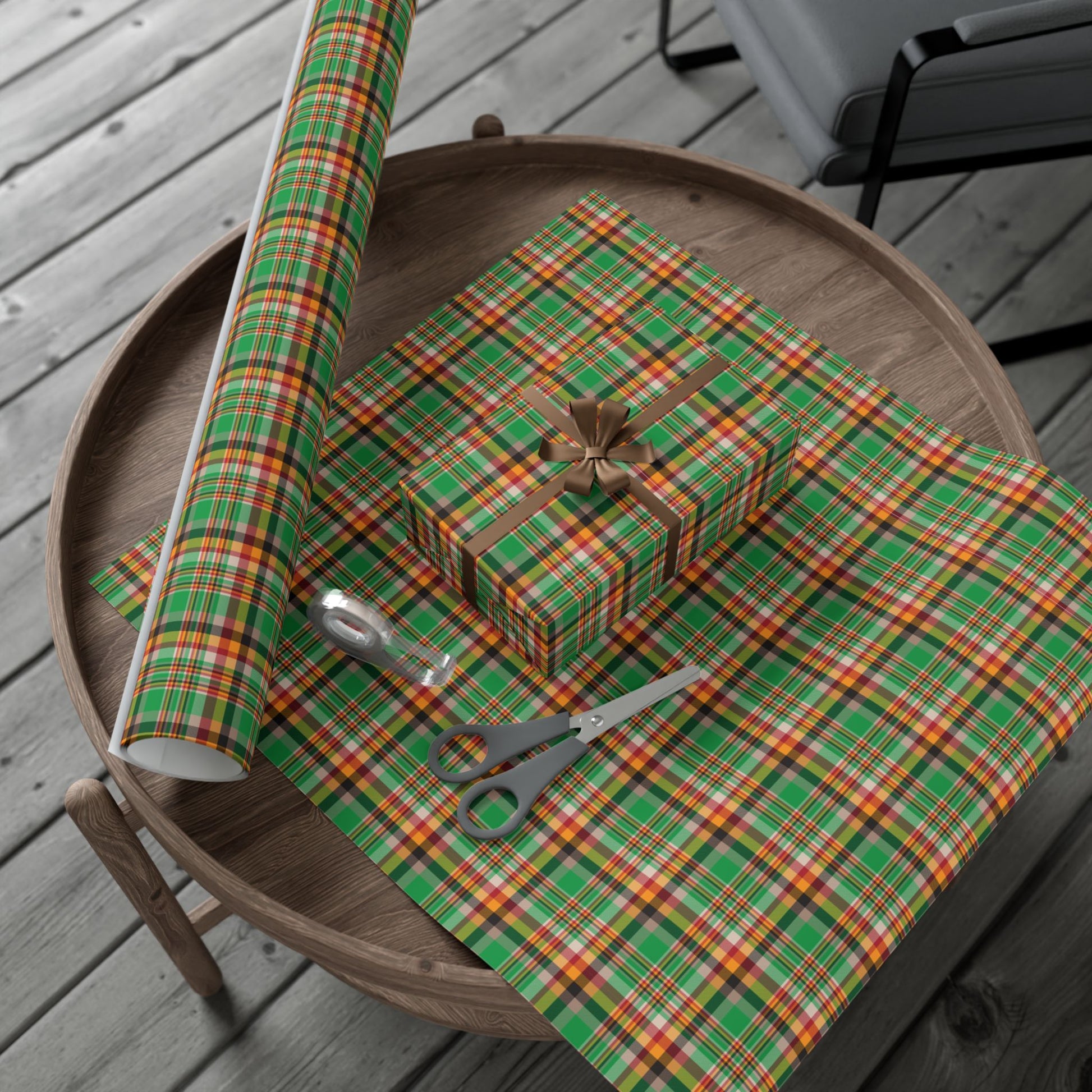 Kwanzaa Green, Black, Orange & Red Plaid Gift Wrapping Paper Roll