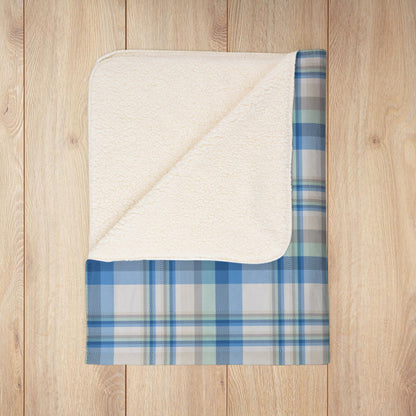 Winter Green & Blue Plaid Fleece Sherpa Blanket