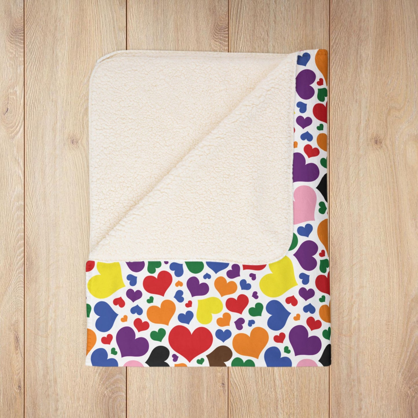 Rainbow Progress Pride Valentine’s Day Hearts White Fleece Sherpa Blanket
