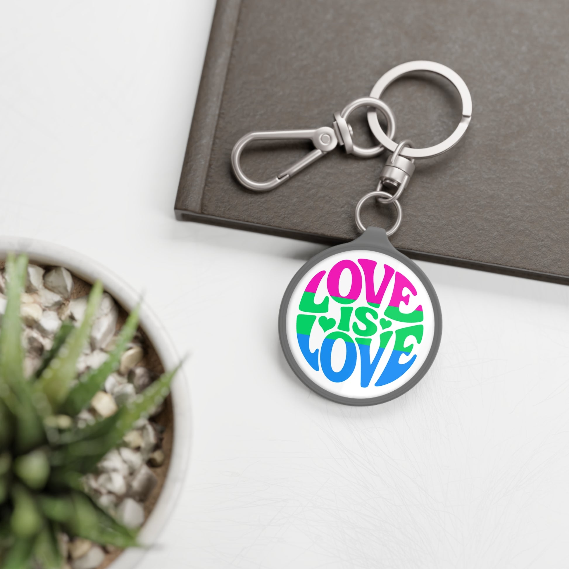 One size Grey Polysexual Pride Love is Love Keychain
