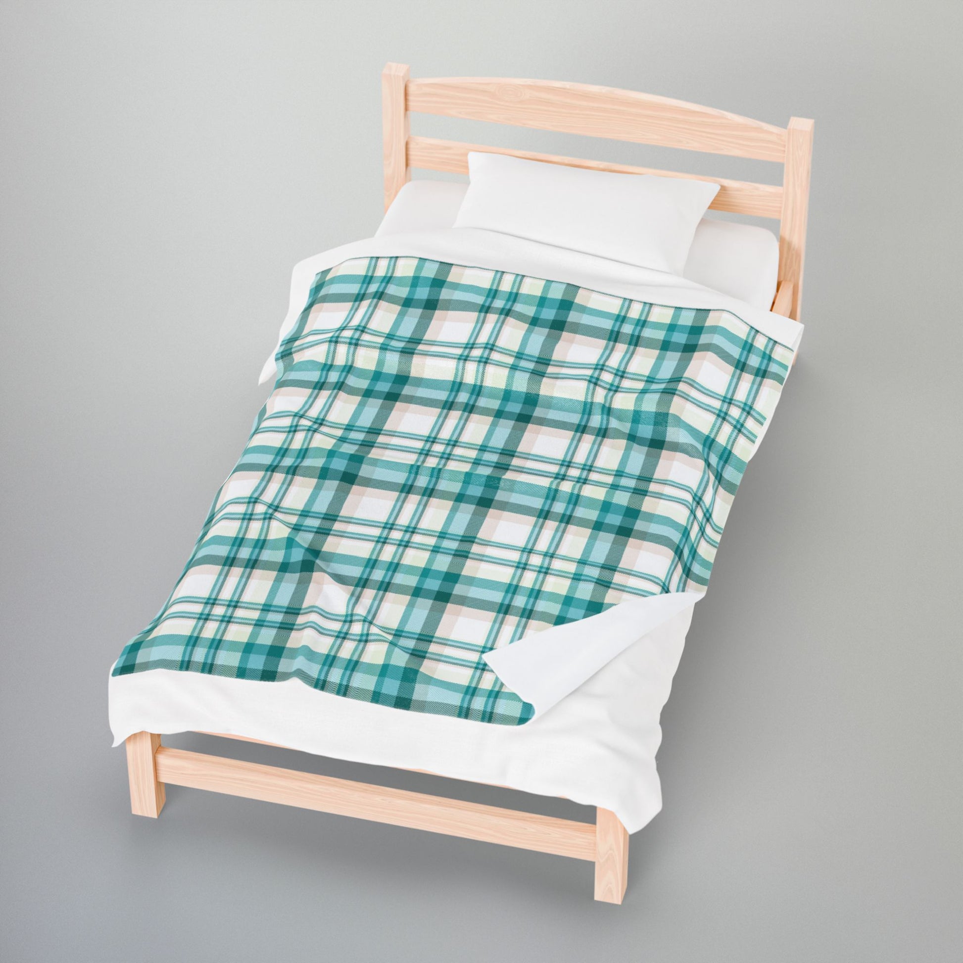 Coastal Teal Plaid Velveteen Plush Blanket