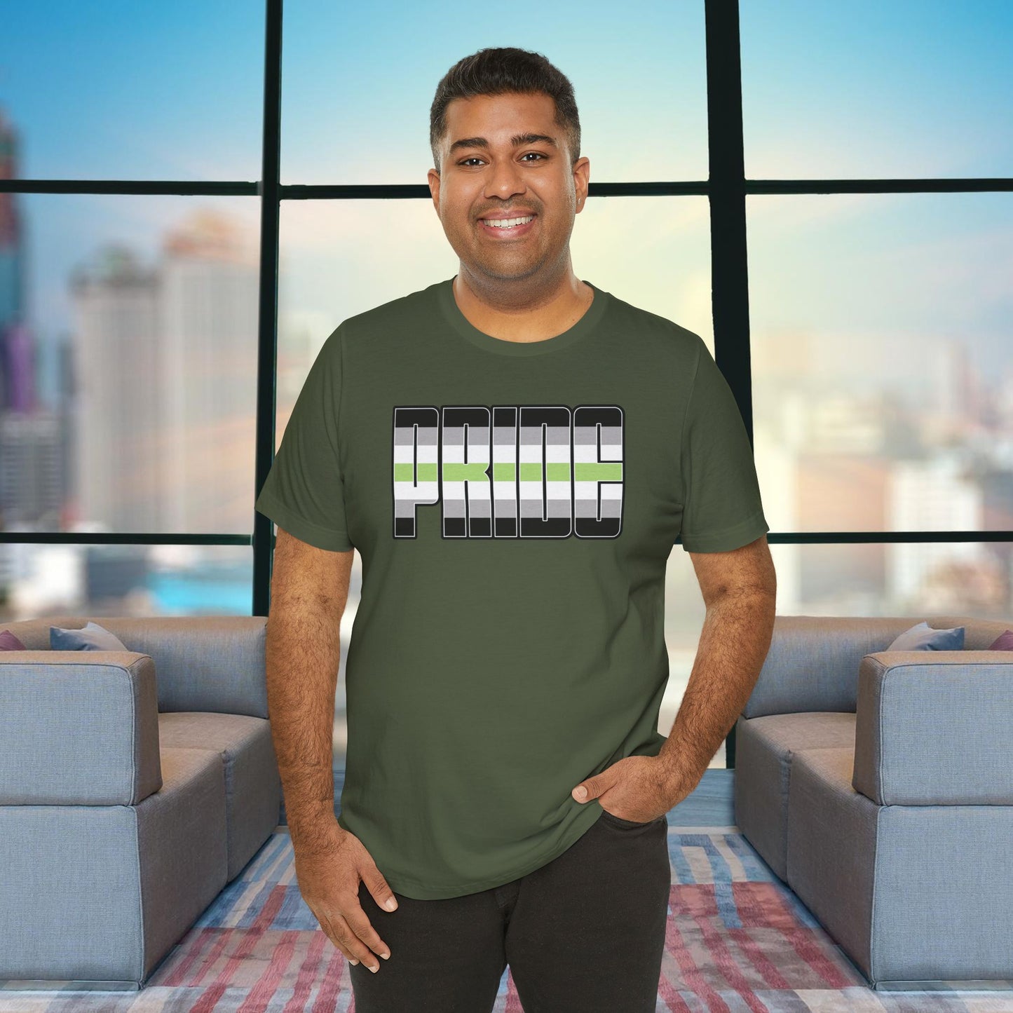 Military Green Agender Pride Tee