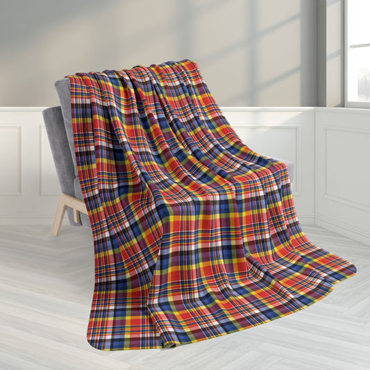 60" × 80" Grey Red, Yellow & Blue Ohio Plaid Fleece Sherpa Blanket