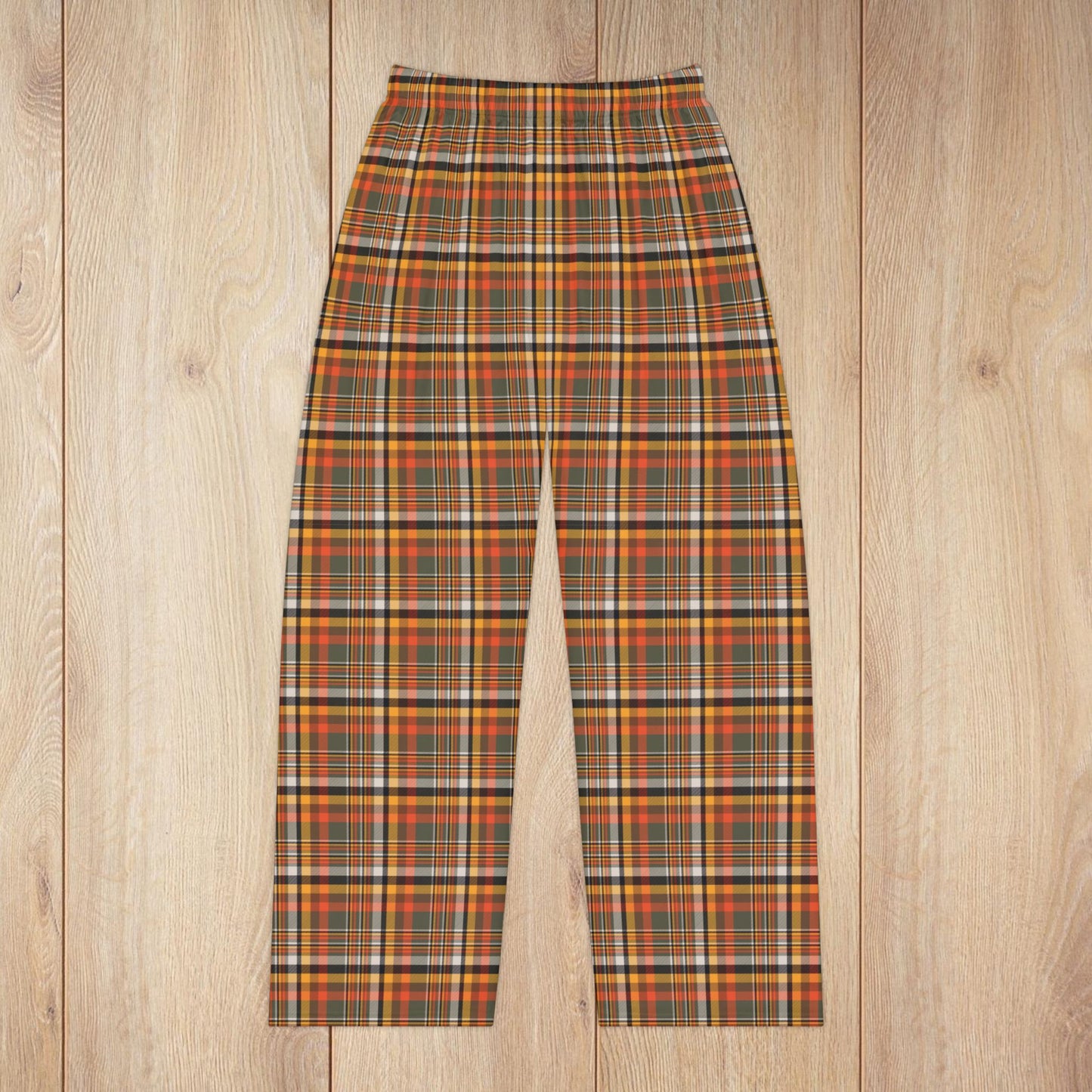 Women’s Dark Green, Orange & Gold Elysburg PA Plaid Pajama Pants