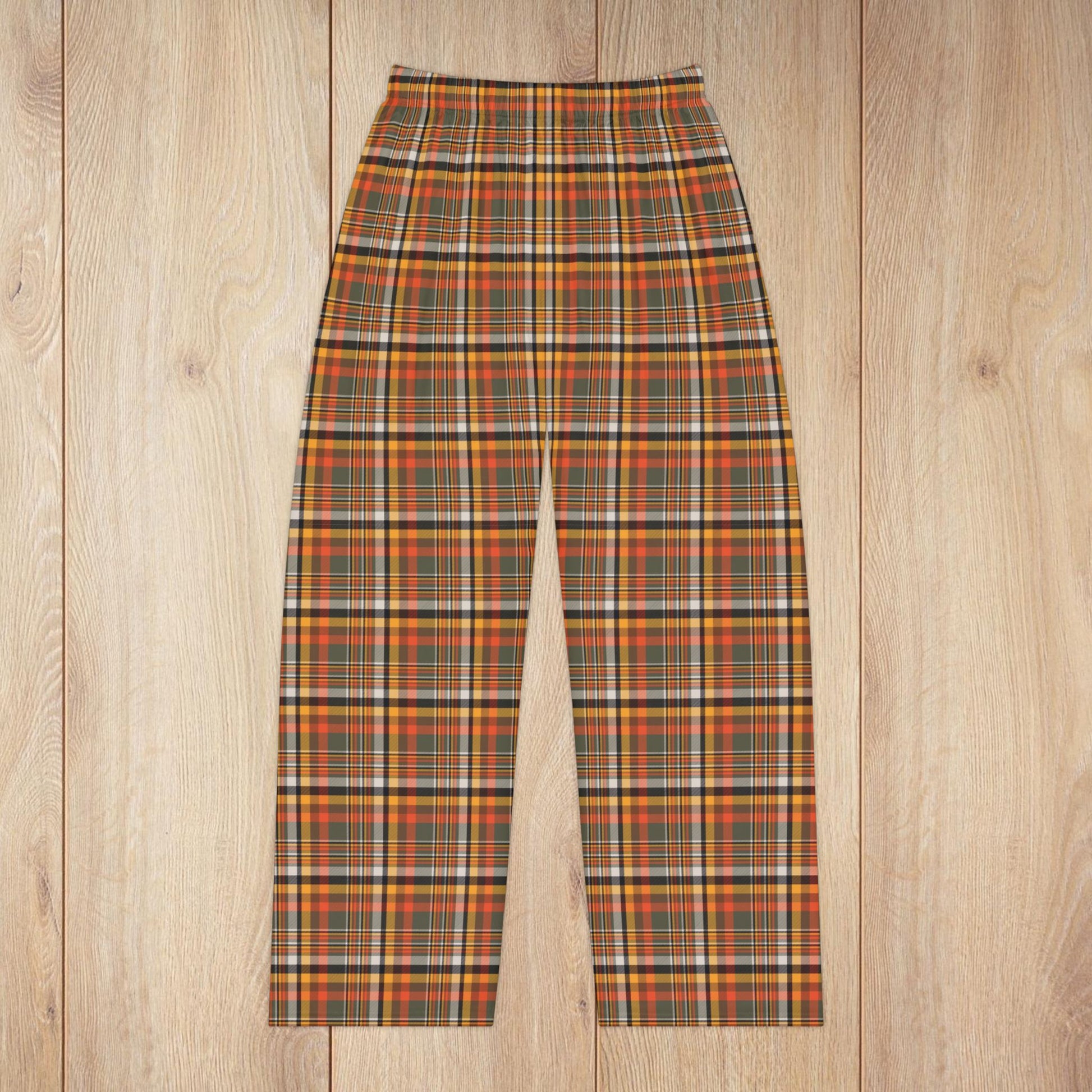 Women’s Dark Green, Orange & Gold Elysburg PA Plaid Pajama Pants