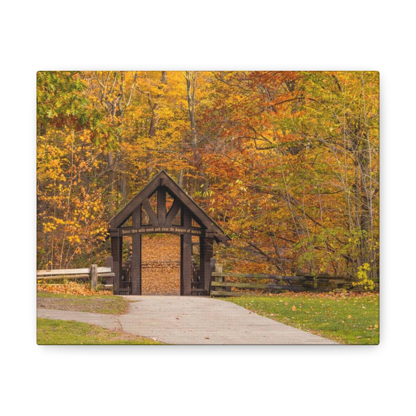 Seven Bridges Trail’s Covered Bridge at Grant Park in South Milwaukee Wisconsin, Photography Canvas Wrap Wall Art