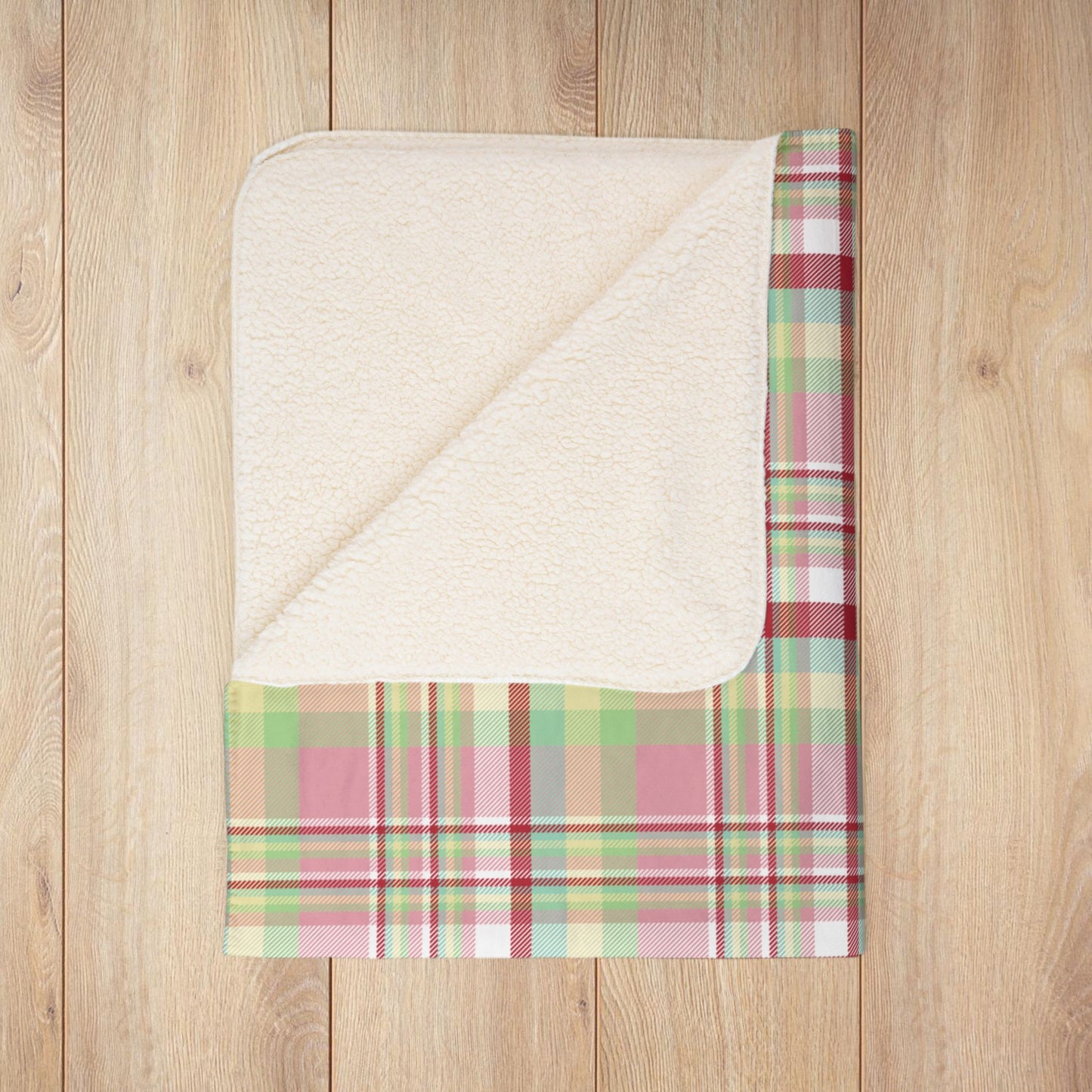 Christmas MCM Pink Plaid Fleece Sherpa Blanket