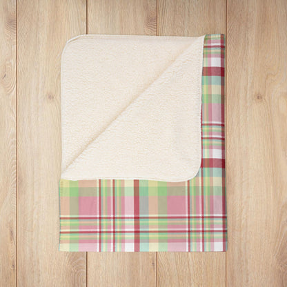 Christmas MCM Pink Plaid Fleece Sherpa Blanket