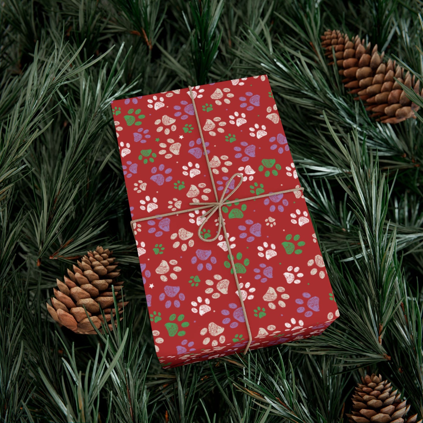 Christmas Red & White Paw Print Detroit MI Gift Wrapping Paper Roll