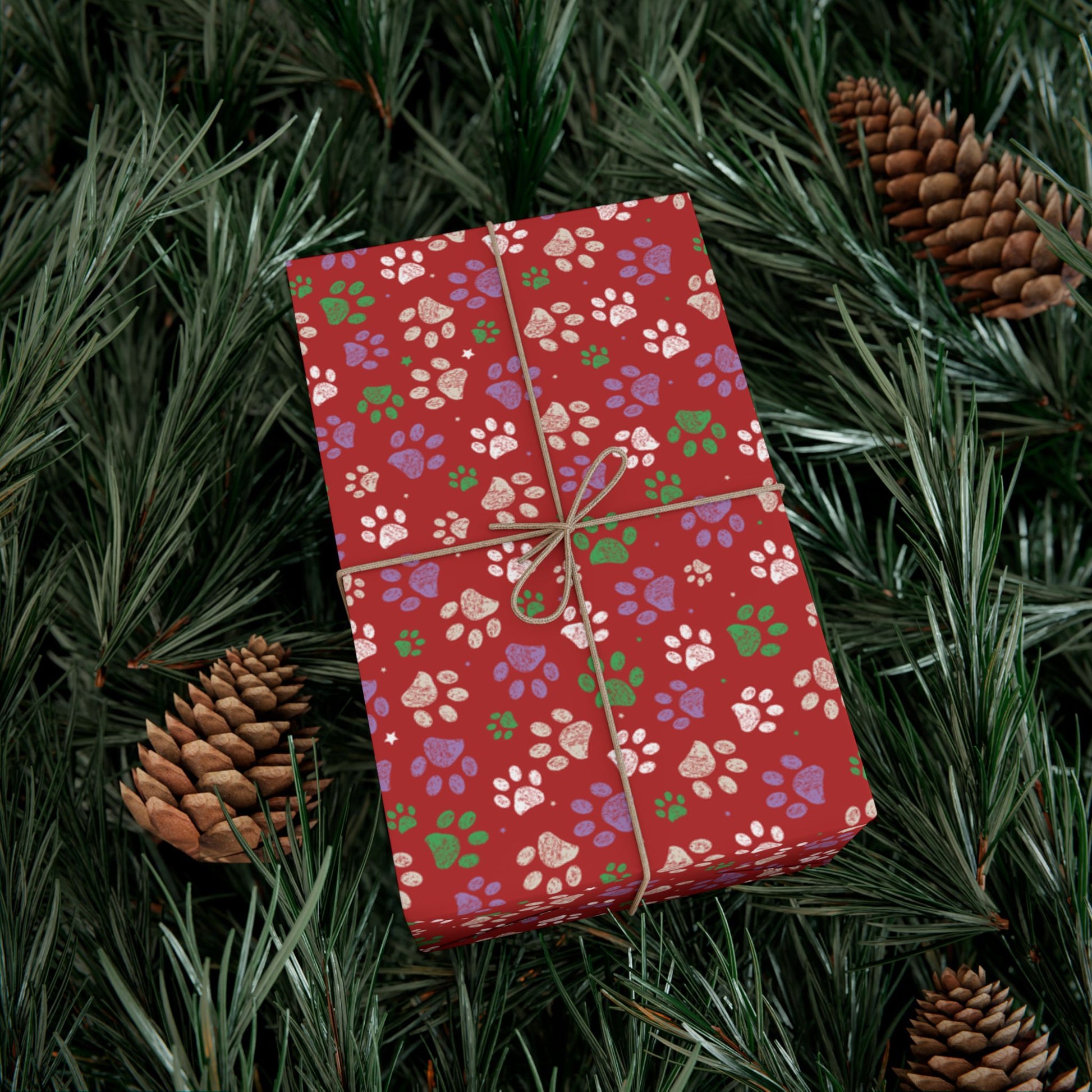Christmas Red & White Paw Print Detroit MI Gift Wrapping Paper Roll