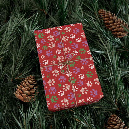 Christmas Red & White Paw Print Detroit MI Gift Wrapping Paper Roll
