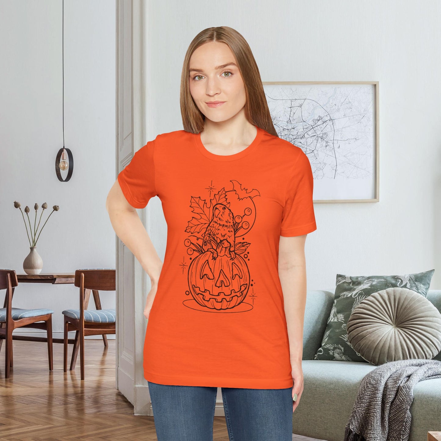 Lovebird on a Jack-o-Lantern, Line Art Tee