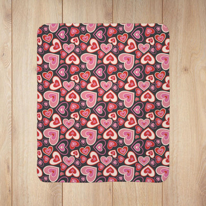 Retro Hearts Valentine’s Day Dark Grey Fleece Sherpa Blanket