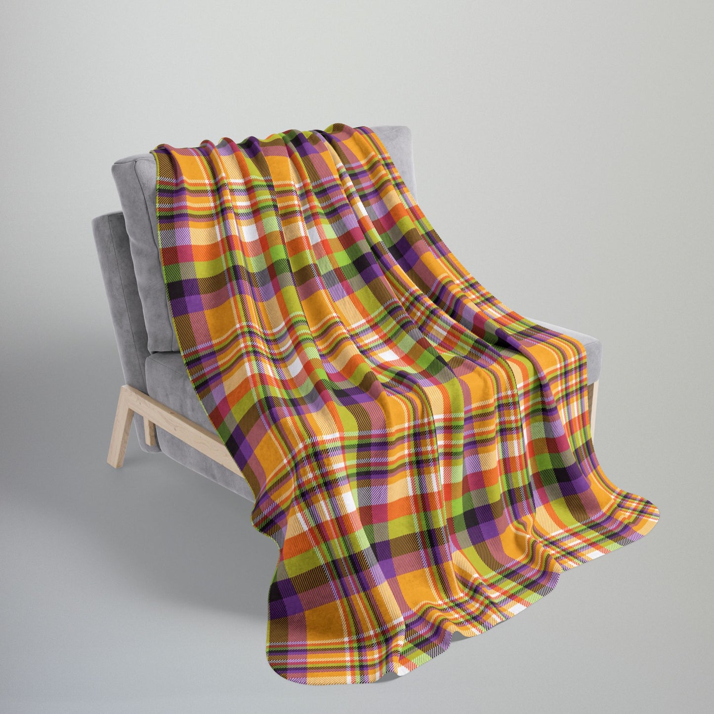 Halloween Colors Plaid Fleece Sherpa Blanket