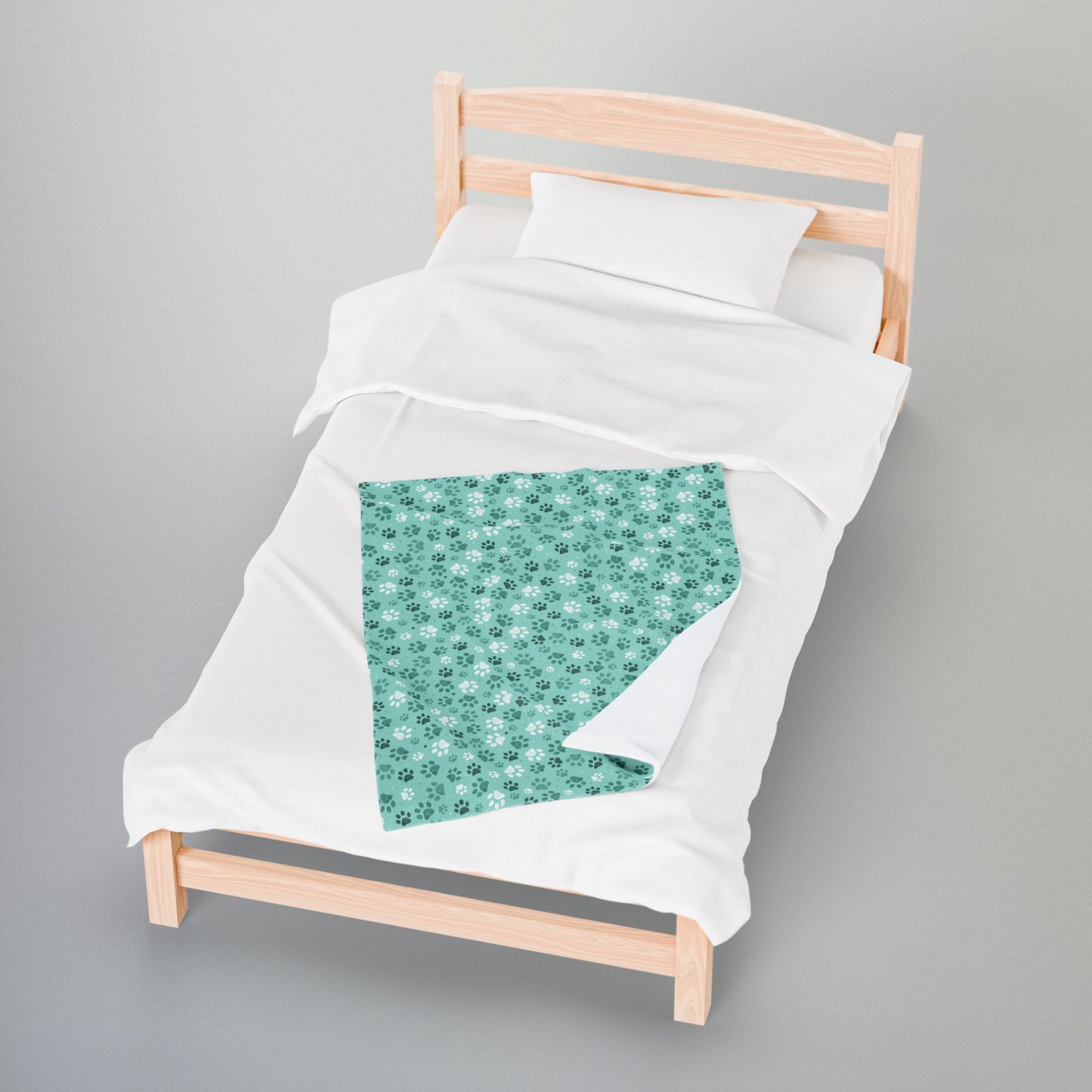 Seagreen Paw Prints Velveteen Plush Blanket