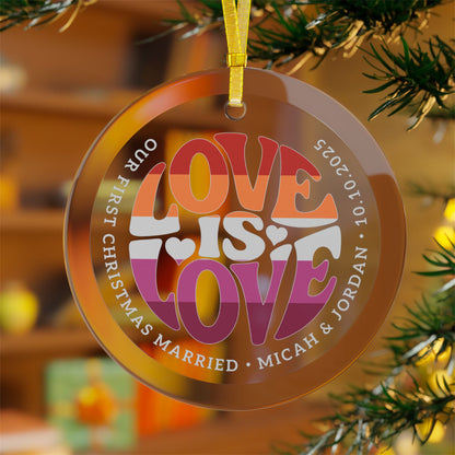 Custom Glass Love is Love Lesbian Pride 3.5" Circle Ornaments