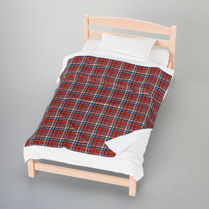 Red, Orange & Cream Ohio Plaid Velveteen Plush Blanket