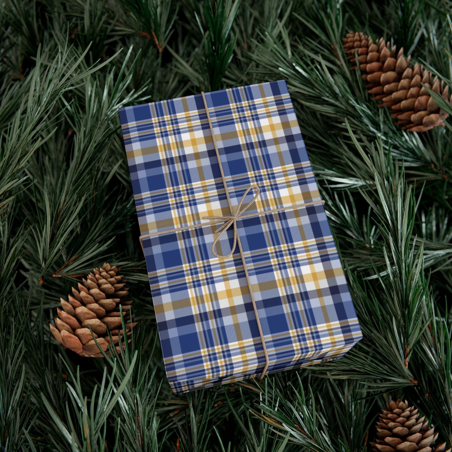 Hannukah Dark Blue, White & Gold Plaid Gift Wrapping Paper Roll