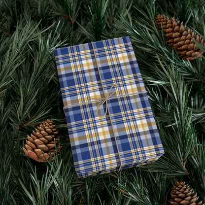 Hannukah Dark Blue, White & Gold Plaid Gift Wrapping Paper Roll