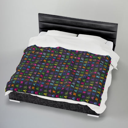 Halloween Multicolored Monsters Velveteen Plush Blanket