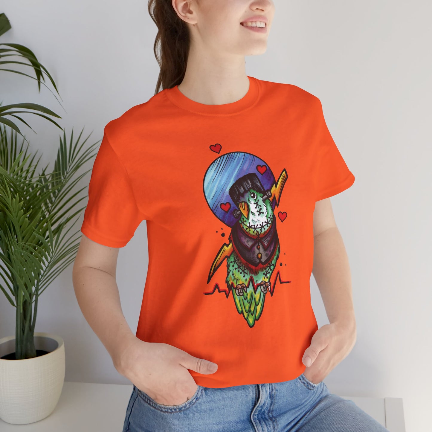 Frankenstein Lovebird, Hand-Drawn & Hand-Colored Tee