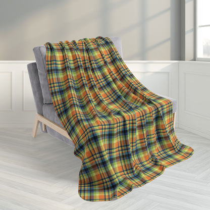 Orange, Green & Blue Ohio Plaid Fleece Sherpa Blanket