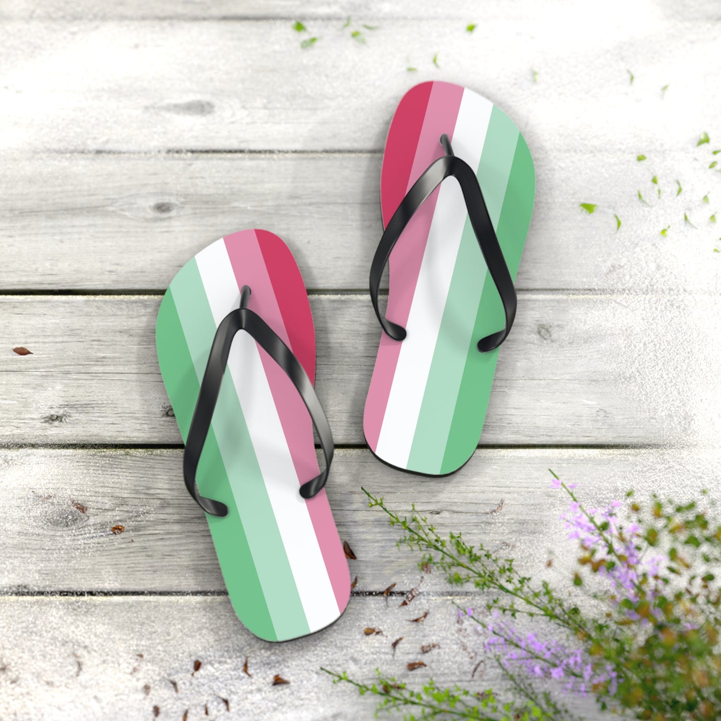 L Black sole Abrosexual Pride Flip Flops