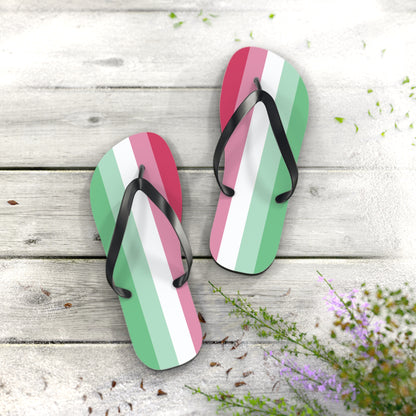 L Black sole Abrosexual Pride Flip Flops
