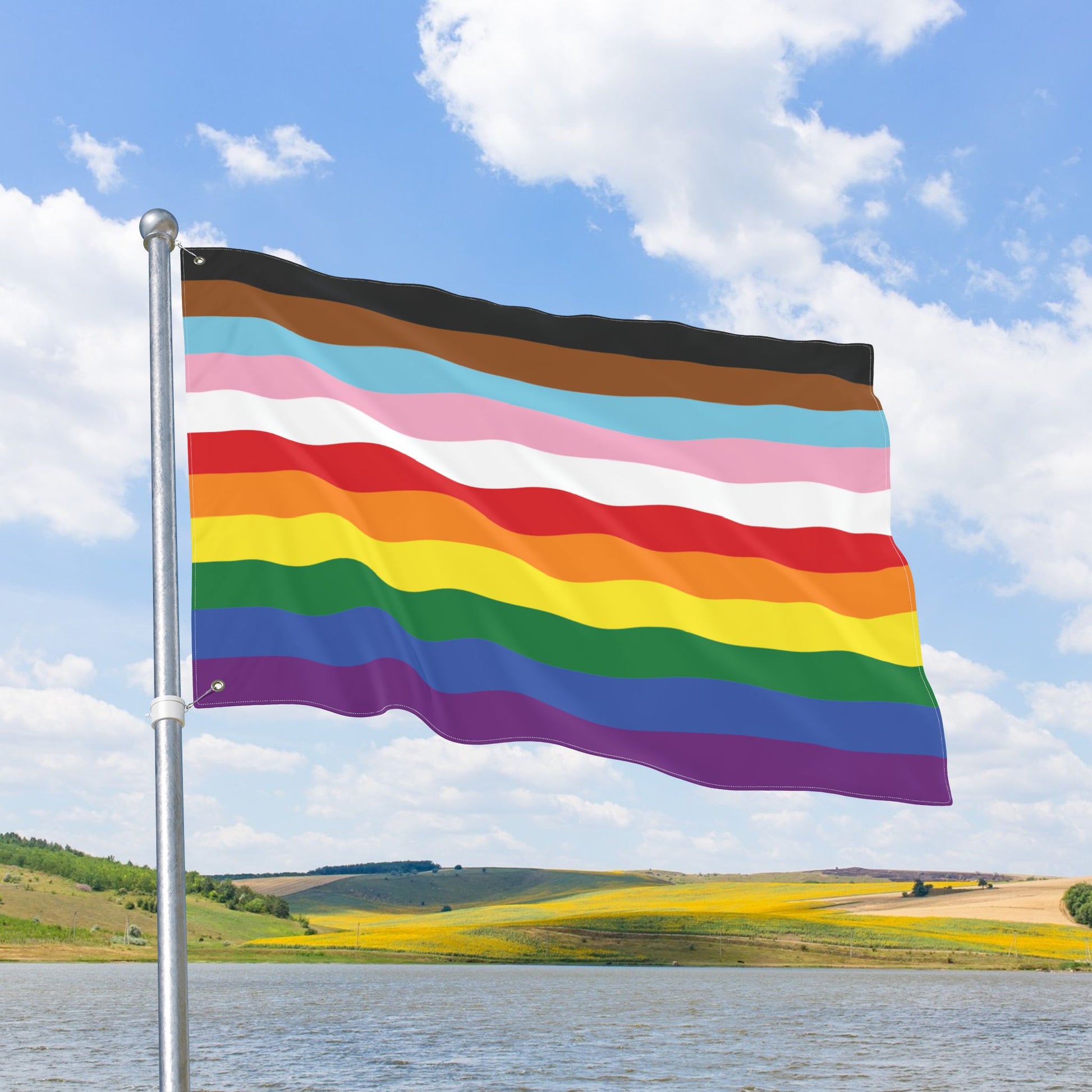 Rainbow 11-Stripe Pride for Trans and PoC Flag with Grommets