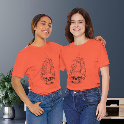 Crazy Scientist Lovebird Sitting on a Skull, Line Art Tee